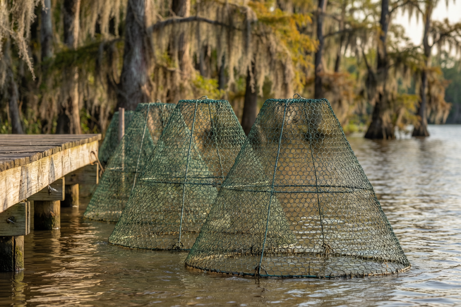 Louisiana crawfish trap line