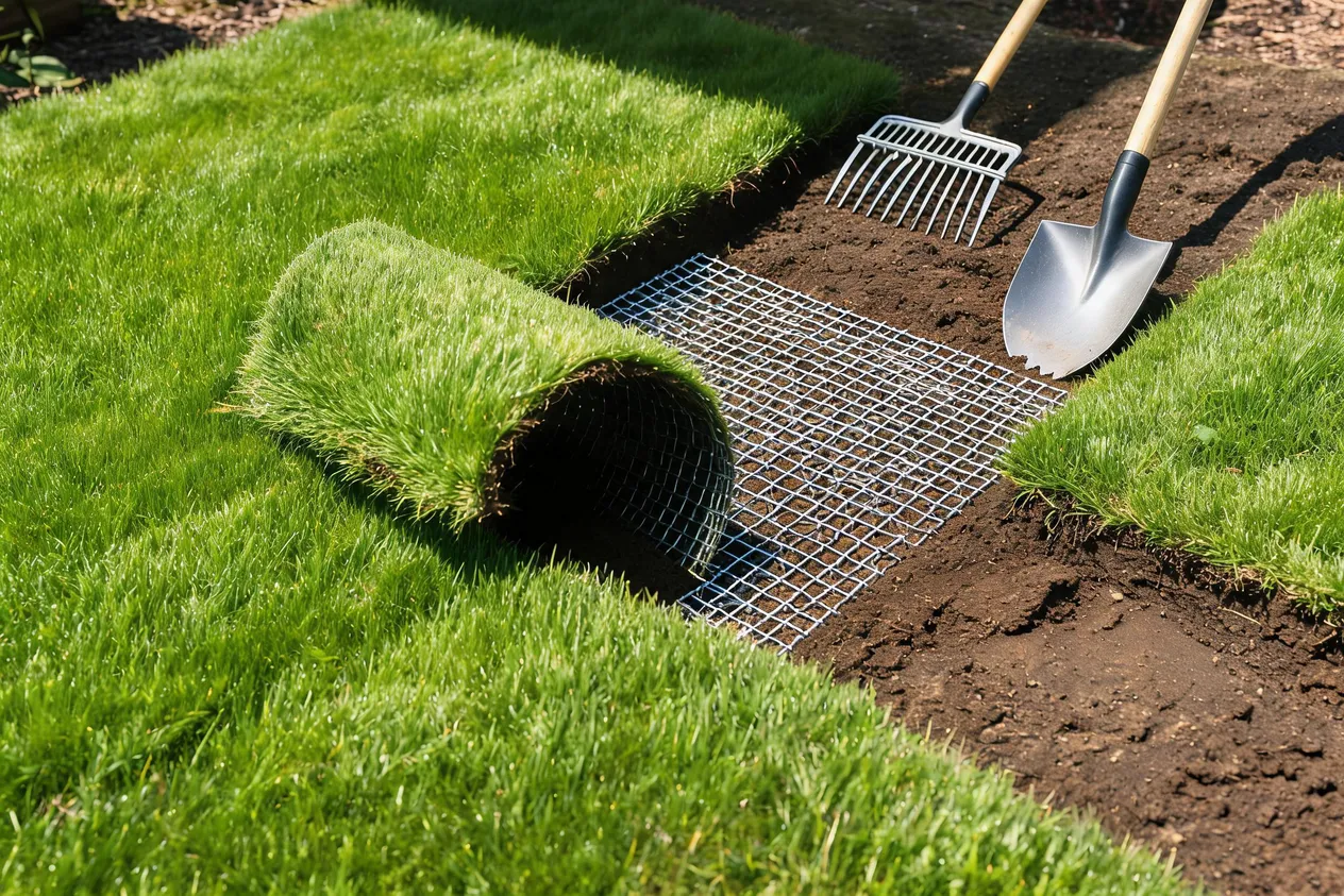 Lawn renovation with buried barrier