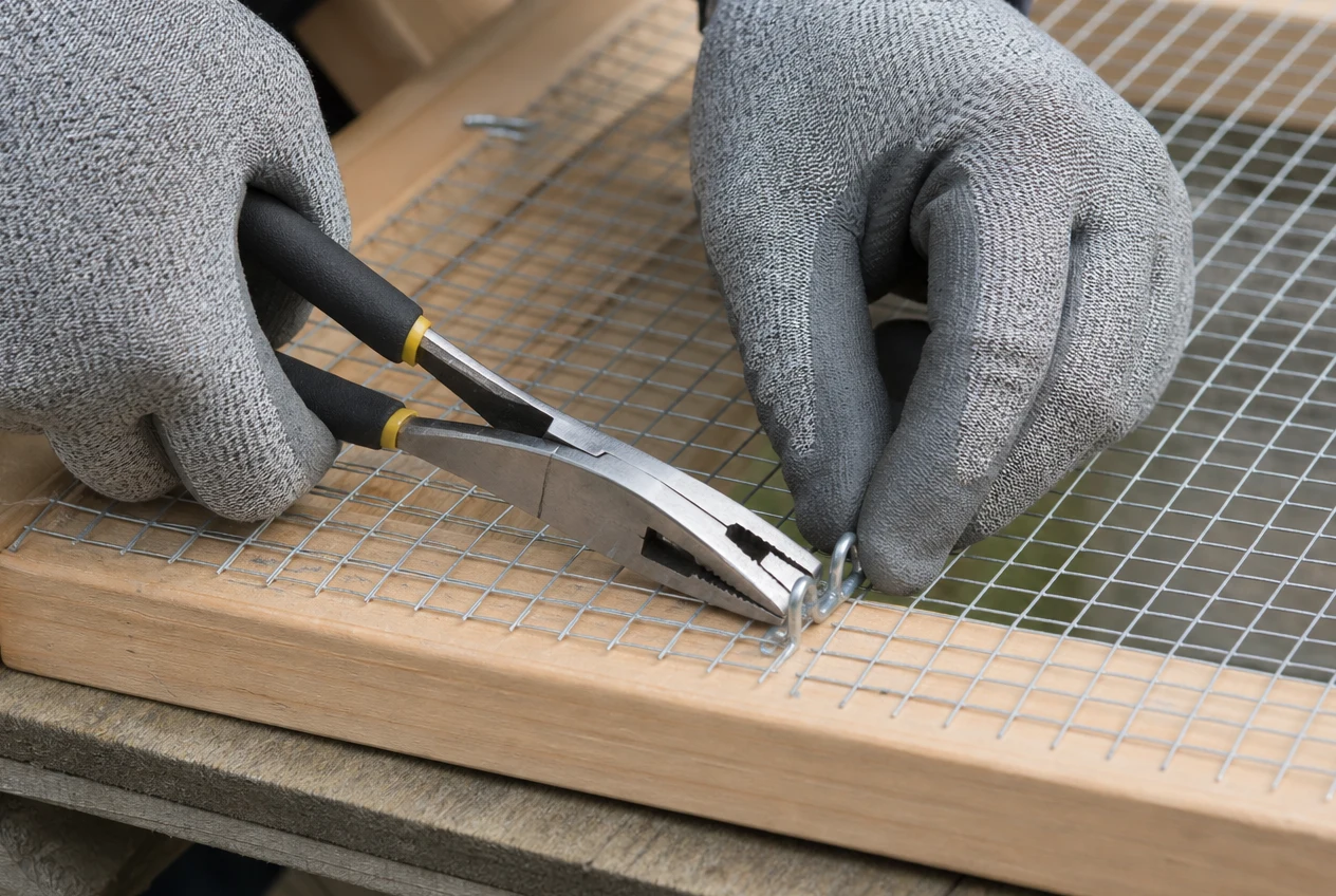 Work to the project safety plan. Treat cut ends as sharp, protect the finish during installation, and use a frame or fasteners suitable for the load and environment. Fine wire bends more easily than heavy mesh — support accordingly.