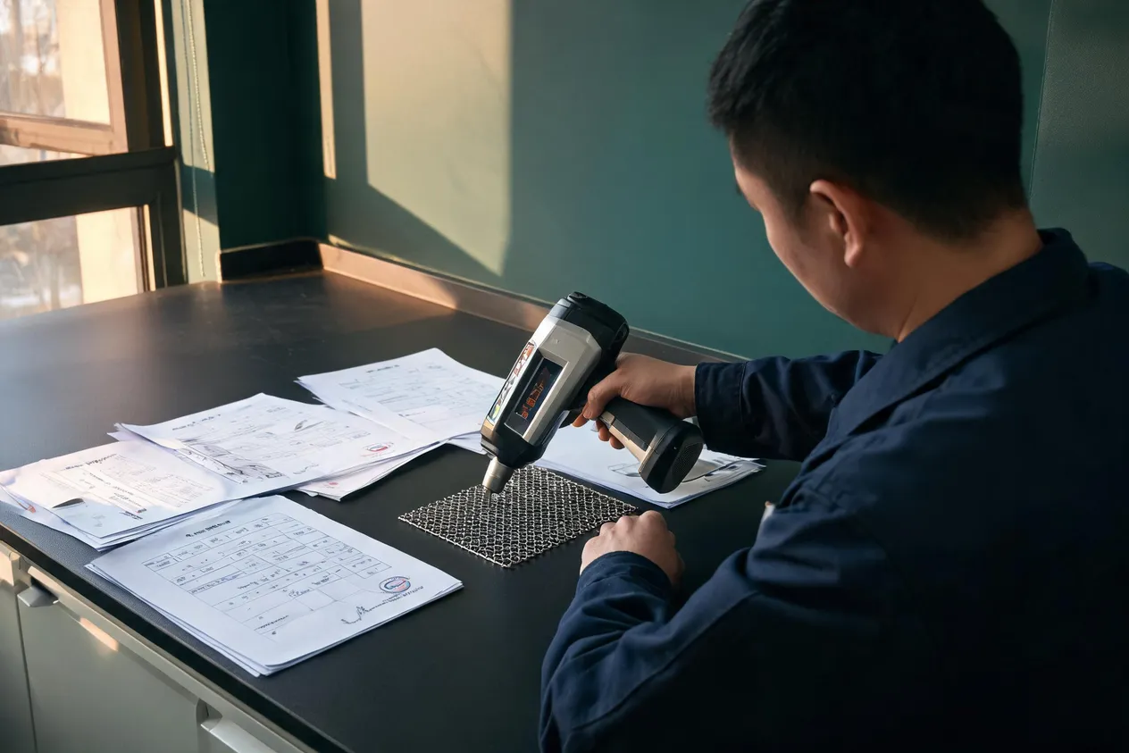 PMI alloy testing of wire mesh samples before production